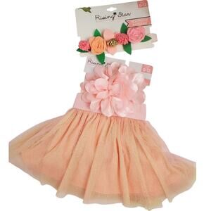 Rising Star Pink Headband Wrap Tutu Set Sz 0-12 Mth New Baby Girl Flower Newborn